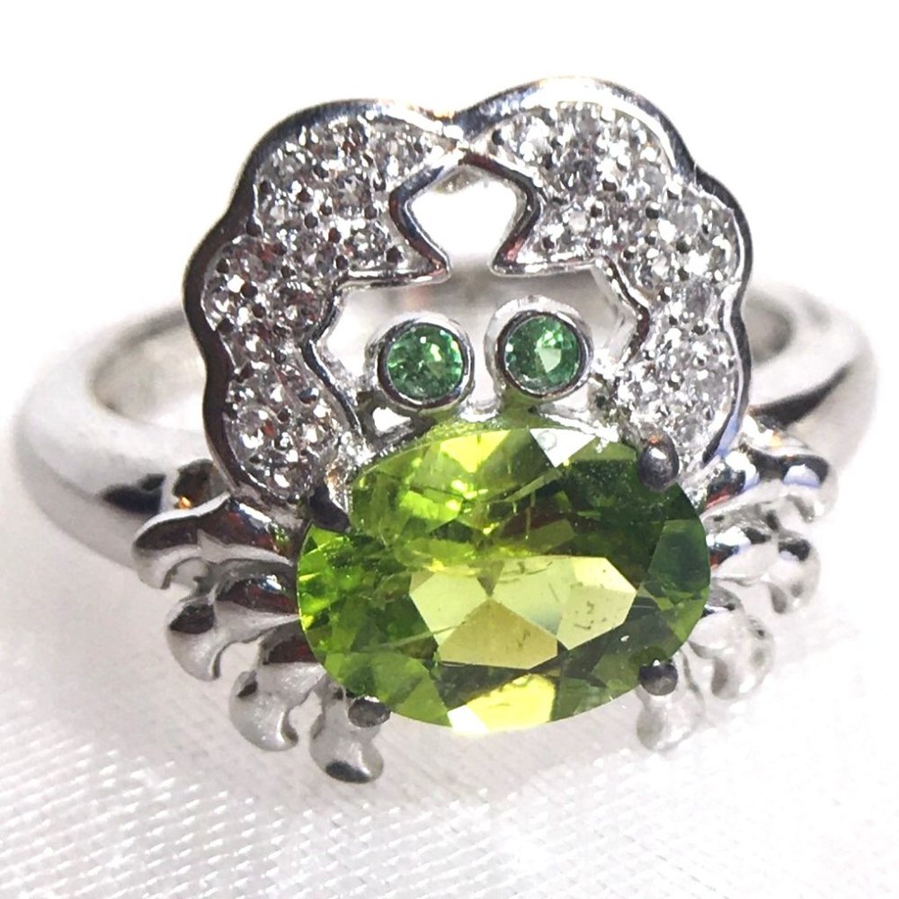 Genuine Peridot .925 Crab Ring w/ Tsavorite Garnet Natural Gemstones Size 7